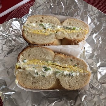 Sunset Bagels Cafe & Grill - Sesame bagel, eggs, scallion cream cheese (we ordered delivery) - Sandwiches Near Me - Brooklyn, New York Sunset Bagels Cafe & Grill - Sesame bagel, eggs, scallion cream cheese (we ordered delivery) - Sandwiches Near Me - Brooklyn, New York