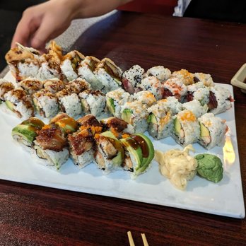 Nagomi - From close to left to right: Angel roll, eel avocado roll, rainbow roll, spider roll, and birthday roll - Sushi Bars Near Me - Glenside, Pennsylvania