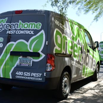 Green Home Pest Control - Green Home Pest Control service vehicle outside home. - Pest Control Near Me - Tucson, Arizona