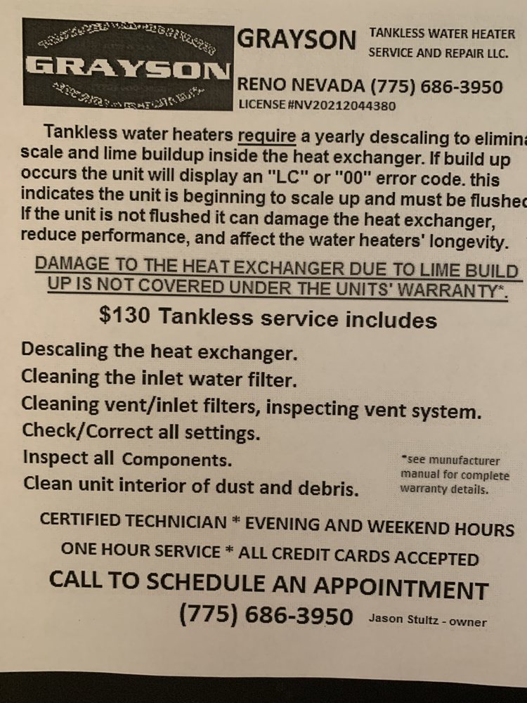 Slide of Grayson tankless water heater service & repair