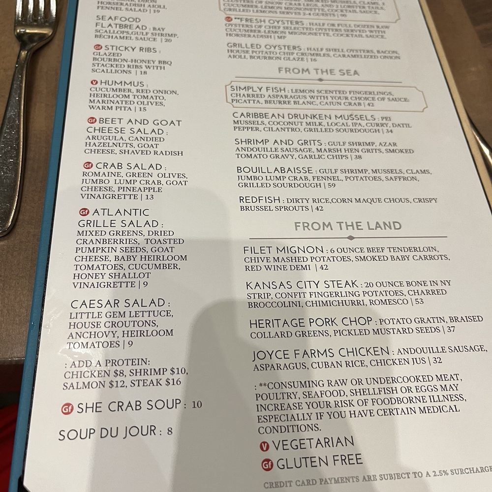 Atlantic Grille - Menu - Seafood Near Me - Palm Coast, Florida