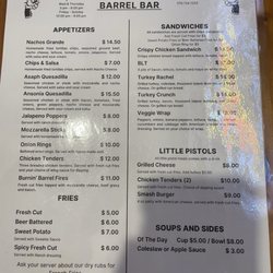 Burnin Barrel Bar -  Ansonia Valley Inn - The Burning Barrel Bar menu