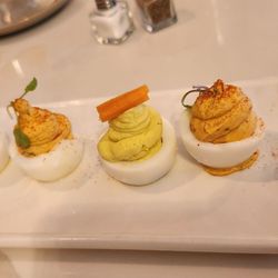 Bottle Stop Wine Bar - Deviled eggs - Chipotle and Wasabi.  Amazing!!