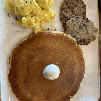 First Watch - Tri-Fecta with scrambled eggs, plain pancake, chicken apple sausage - Breakfast & Brunch Near Me - Brandon, Florida