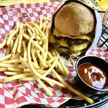 Almost Friday Sporting Club - Double Smash Burger and fries - New American Near Me - Nashville, Tennessee
