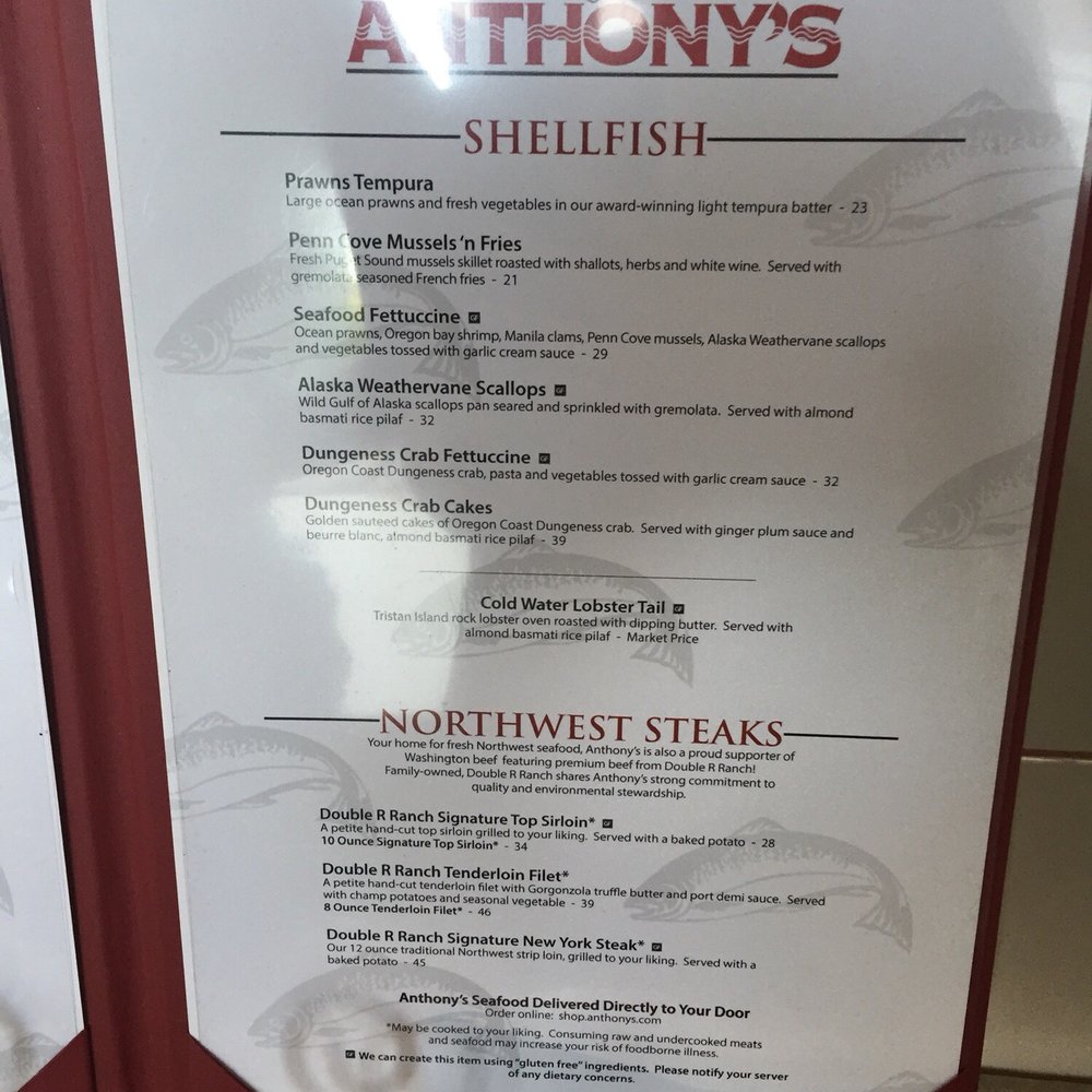 Anthony's Restaurant - Dinner menu - Seafood Near Me - Olympia, Washington Anthony's Restaurant - Dinner menu - Seafood Near Me - Olympia, Washington