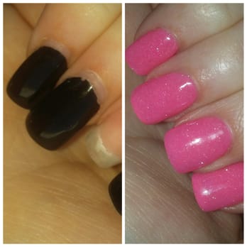Double OO Nails & Spa - Before (grown out black acrylics with a broken nail), and After (pretty pink SNS) - Nail Salons Near Me - Corona, California Double OO Nails & Spa - Before (grown out black acrylics with a broken nail), and After (pretty pink SNS) - Nail Salons Near Me - Corona, California