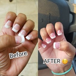 Before & After of my fixed French Tip!! So much better Thanks julie for fixing it. You're a lifesaver!
