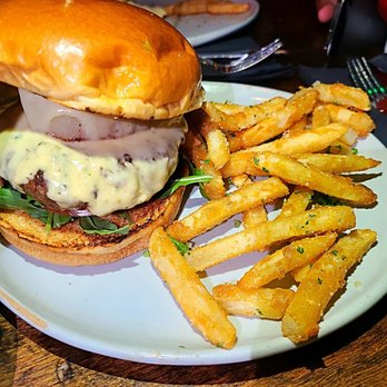 The Whiskey - The Salty Pear burger ($18) with upgraded truffle fries for $3 more - American Near Me - Orlando, Florida