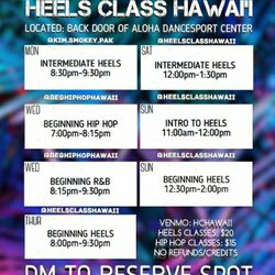 Heels Class Hawaii - Class schedule as of October 2021