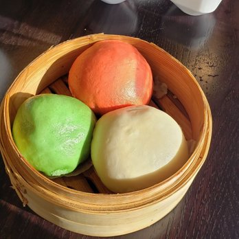 Dumpling Time Thrive City - Sweet Bao Trio: Green Tea & Milk, Beet & Taro, Egg Yolk - Noodles Near Me - San Francisco, California