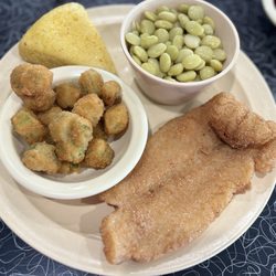 Dixie Freeze - Fried catfish, fried okra, lima beans, cornbread