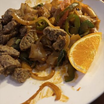 Tai Me Up - Drunken Noodles with mock duck Mild heat, was kind of dry. - Thai Near Me - Phoenixville, Pennsylvania Tai Me Up - Drunken Noodles with mock duck Mild heat, was kind of dry. - Thai Near Me - Phoenixville, Pennsylvania