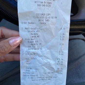 Chick-fil-A - My receipt stating what I ordered not what I received.. - Fast Food Near Me - South Plainfield, New Jersey Chick-fil-A - My receipt stating what I ordered not what I received.. - Fast Food Near Me - South Plainfield, New Jersey
