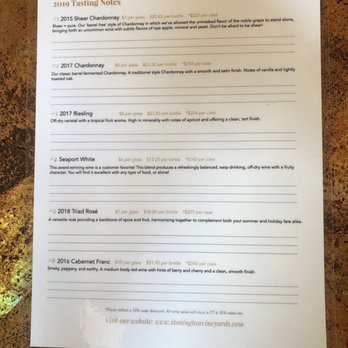 Stonington Vineyards Inc - Tasting menu - Wineries Near Me - Stonington, Connecticut