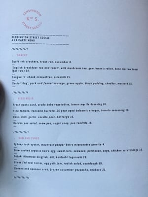 Menu photo 4 Kensington Street Social Chippendale, NSW