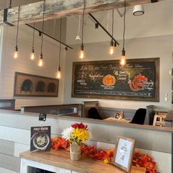 First Watch - One of the booth seating areas and their specials chalkboard