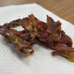 Crunchy hard assed hours old greasy bacon