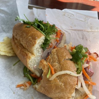 Fresh Brew Coffee - Combo pork + pate banh mi (ate some of one of the halves!) - Coffee & Tea Near Me - San Francisco, California
