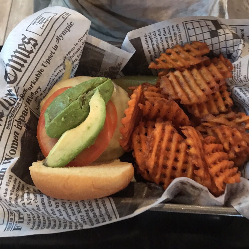 The Committed Pig - Veggie burger and sweet potato waffle fries - Breakfast & Brunch Near Me - Morristown, New Jersey The Committed Pig - Veggie burger and sweet potato waffle fries - Breakfast & Brunch Near Me - Morristown, New Jersey