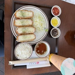 pork katsu with sides and mango thai tea pork katsu with sides and mango thai tea