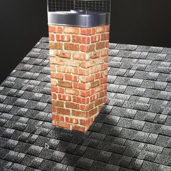 American Chimney Supplies - RB4 Chimney Housing shown virtually on a black shingled roof