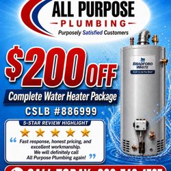 All Purpose Plumbing - Water heater special!