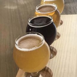 a row of beer glasses