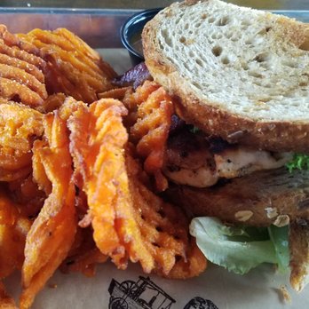 Grain Craft Bar + Kitchen - Chicken BLT with goat cheese sauce and sweet potato fries. - New American Near Me - Newark, Delaware