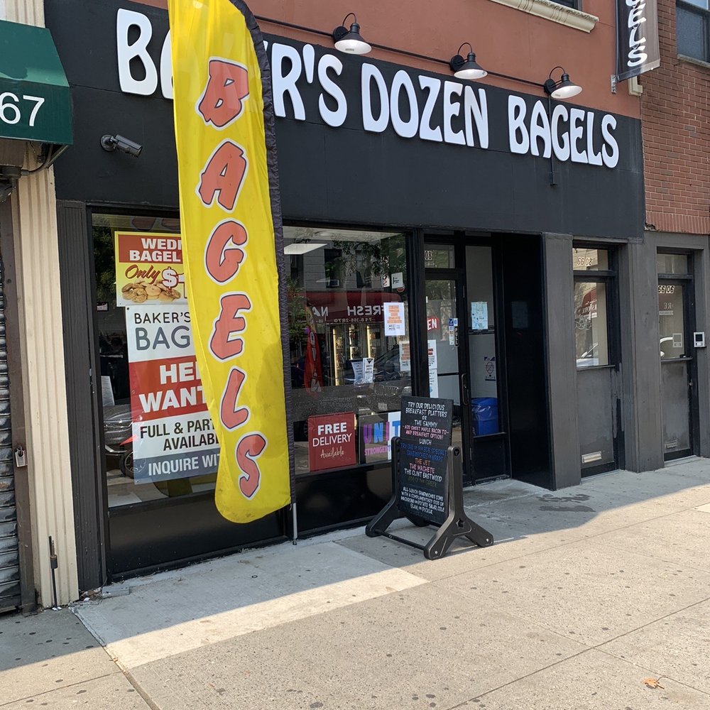 Bakers Dozen Bagels - the outside of a bakery - Bagels Near Me - Ridgewood, New York