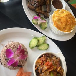Rice & Peas, Brown Stew Chicken, Mac & Cheese, Jerk Chicken Rice & Peas, Brown Stew Chicken, Mac & Cheese, Jerk Chicken