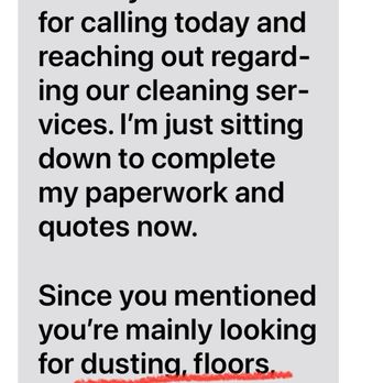 Pink Glove Cleaning Queens - Picture of text from Cayla confirming my expectations. - Home Cleaning Near Me