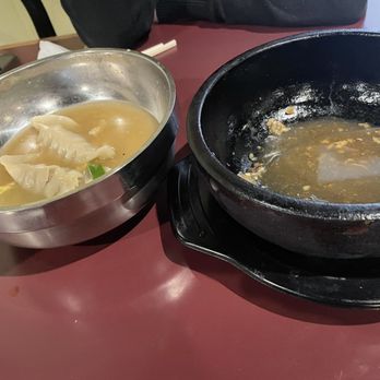 Bulgogi House - Mandu Gook (left), Dolsot Bibimbap (right) - Korean Near Me - Saint Robert, Missouri