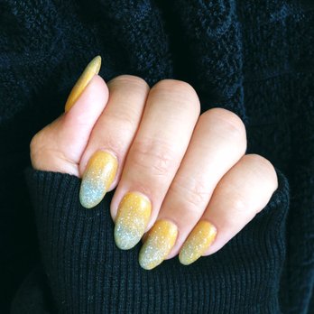 Luxury Nails Spa - Ombré nails - yellow base to light blue glitter - Nail Salons Near Me - Vienna, Virginia