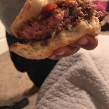 Taco Mac - Asked for medium well for this burger and this is what we got! Ummmm yea! Had it to go so can't get a refund! - Sports Bars Near Me - Duluth, Georgia