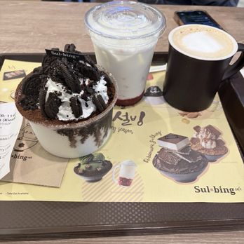Sulbing Cafe - Condensed milk latte, iced strawberry latte, mini cookies and cream sulbing - Desserts Near Me - Centennial, Colorado
