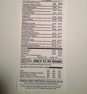 Menu photo 3 Greater Grinders Submarines Norfolk, VA