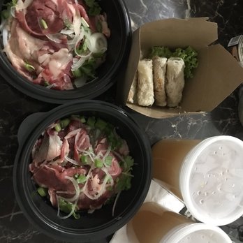 Pho Best III - Two pho dishes 火車頭#2 and Vietnamese spring rolls. - Vietnamese Near Me - Elmhurst, New York
