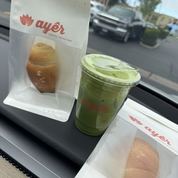 Ayer Coffee - Matcha Three and salt bread - Coffee & Tea Near Me - Tustin, California