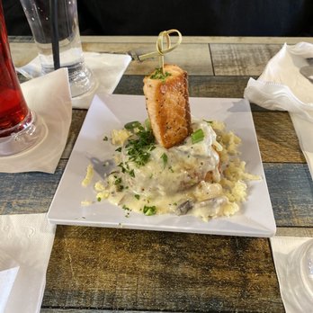 Gochas Breakfast Bar | Cascade - Salmon Grit Cake - Wine Bars Near Me - Atlanta, Georgia