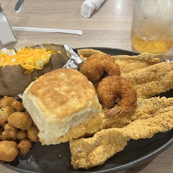 The Lookout Kitchen - Fish and shrimp with biscuit - American Near Me - Broken Bow, Oklahoma The Lookout Kitchen - Fish and shrimp with biscuit - American Near Me - Broken Bow, Oklahoma