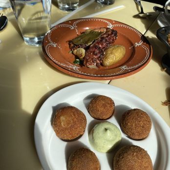 Petiscos - Meat croquettes front , octopus back - Portuguese Near Me - San Jose, California