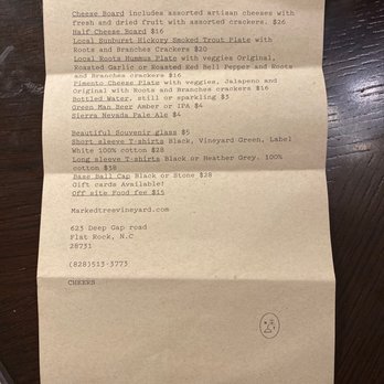 Marked Tree Vineyard - Menu for food and misc things - Wineries Near Me - Flat Rock, North Carolina
