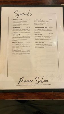 Menu photo 5 Pioneer Saloon Goodsprings, NV