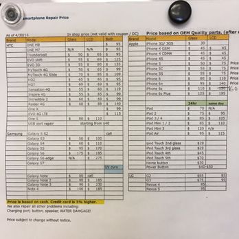 iFIXsmartphone - Price Chart - Electronics Repair Near Me - Buena Park, California