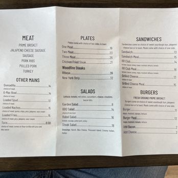 Rabel’s Roadhaus BBQ - Main Menu. - Barbeque Near Me - La Vernia, Texas
