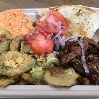 GRECO - The plate: Meat: lamb gyro Sauce: spicy whipped feta Side: zucchini chips Comes with pita - Greek Near Me - Boston, Massachusetts GRECO - The plate: Meat: lamb gyro Sauce: spicy whipped feta Side: zucchini chips Comes with pita - Greek Near Me - Boston, Massachusetts