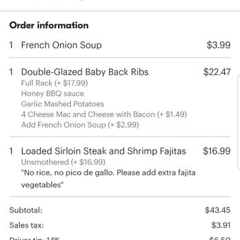 Applebee's Grill + Bar - 10:30 when I placed the order. - American Near Me - Indianapolis, Indiana