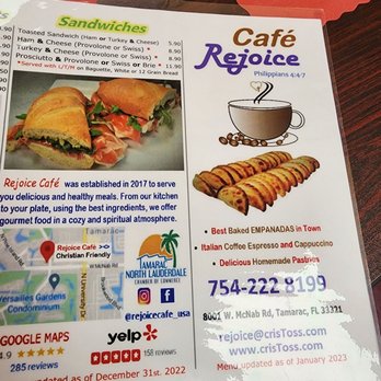 Rejoice Café - Menu - Cafes Near Me - Tamarac, Florida