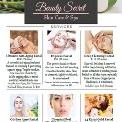 Beauty Secret Skincare & Spa - Services page 1